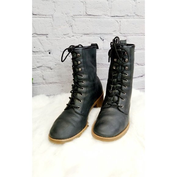 Dr. Martens Shoes - Dr Martens Rare Lucie Olive Green Soft Leather Heeled Combat Boots Sz 6